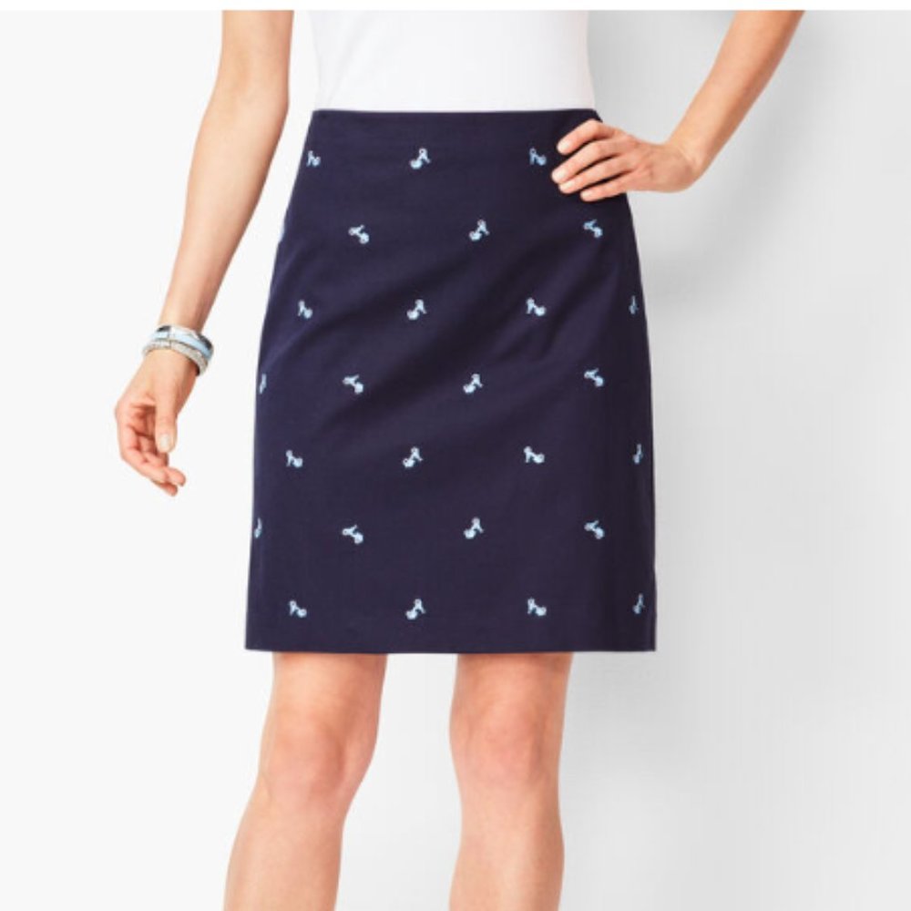 Cotton canvas a-line skirt with embroidered scooters! Size 10